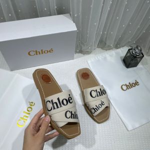 Chloe Premium Woody Slides Flats With OG Box Dust Cover White