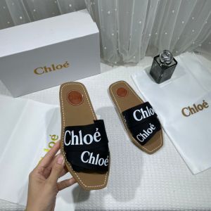 Chloe Premium Woody Slides Flat With OG Box Dust Cover Black