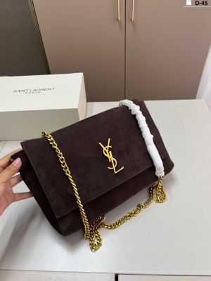 YSL Saint Laurent Kate Reversible Suede Shoulder Bag With OG Magnetic Box & Dust Bag (Brown - 1189)