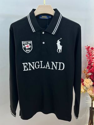 Ralp Lauren Black Premium Imported Cotton Matty Fabric Polo Full Sleeves Tshirt with Front Design and Embroidered logo 4444