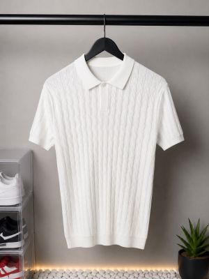 Emporio ArmanTextured Knit Polo T Shirt Classic White 1126