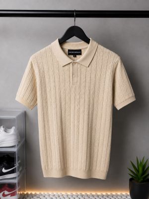 Emporio Arman_ Textured Knit Polo T-Shirt  Beige 1127