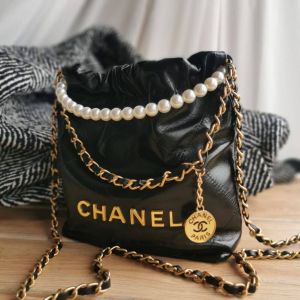 Chaanell 22 Mini drawstring shoulder bags featuring quilted leather and a signature braided chain strap Bag with box premium quality