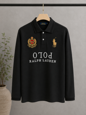 Ralp Lauren Green Premium Imported Cotton Matty Fabric Polo Full Sleeves Tshirt with Front Design and Embroidered logo 4441