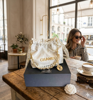 Chaanell 22 Mini drawstring shoulder bags featuring quilted leather and a signature braided chain strap Bag with box premium quality