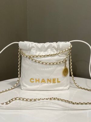 Chaanell 22 Mini drawstring shoulder bags featuring quilted leather and a signature braided chain strap Bag with box premium quality