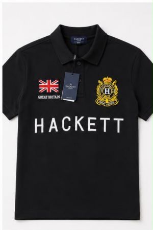 HACKET PREMIUM BLACK FRONT EMBORSSED POLO