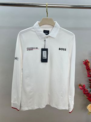 Boss x Porsch White Premium Cotton Lycra Pique fabric Polo Tshirt with Front & Back Logo 4454