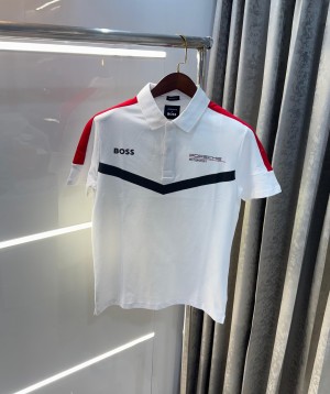 boss X Porsche Edition White Collar Neck Premium Polo T shirt F3922 WH