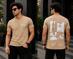 Hoodrich international brand Round Neck Beige Tshirt Slim fit M-38 L-40 XL-42 XXL-44