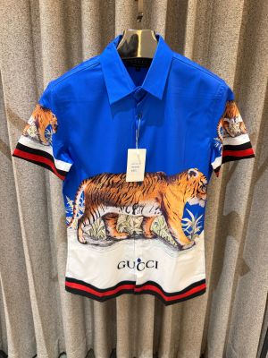 GUCCCI GG PREMIUM BLUE TIGER HALF SLEEVS SHIRT 