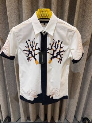 CASABLANCA PREMIUM WHITE PRINTED HALF SLEEVES SHIRT
