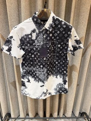 LV IMPORTED PREMIUM BLACK WHITE HALF SLEEVES SHIRT