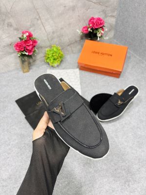 LOUIIS VUITTON SUEDE ESTATE OPEN BACK LOAFER WITH BRAND PACKAGING BLACK
