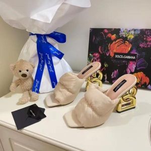 Dolcce & Gabbana D&G High Heel Gold Clothes Sandals With OG Box & Carry Bag (Beige - 1050)