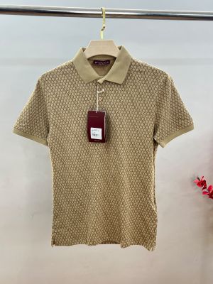 Gucc Premium 240 GSM Pique Fabric Polo with Allover Monogram Print 2187