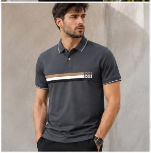 BOSS PREMIUM GREY STRIP IMPORTED POLO