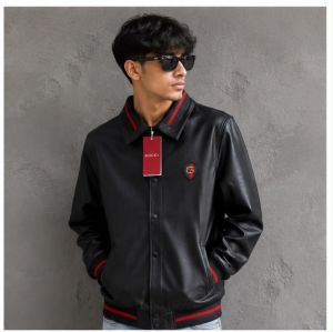 GUCCCI PREMIUM GREY BLACK IMPORTED LEATHER JACKET