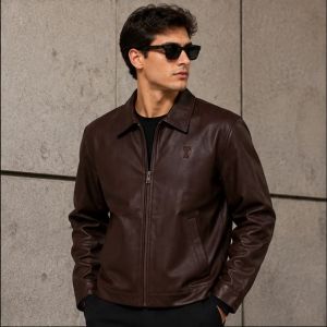 AMI PARIS BROWN IMPORTED LEATHER JACKET