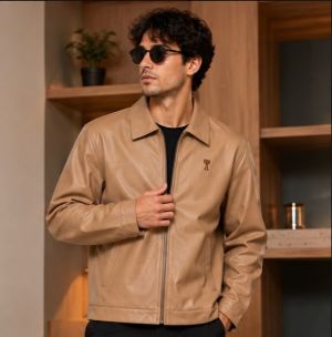  AMI PARIS BEIGE IMPORTED LEATHER JACKET