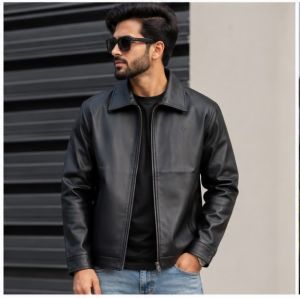  AMI PARIS BLACK  IMPORTED LEATHER JACKET