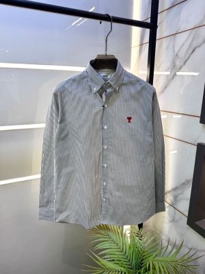 Ami Black Embroidery Logo Super Premium Oxford Lycra Shirt F4004-BL