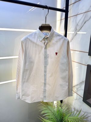 Ami Beige Embroidery Logo Super Premium Oxford Lycra Shirt F4004-BE