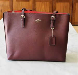 coac mollie pure 1.1 leather  material Tote bag with dust cover 993