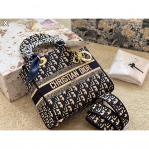 Christian dio LADY BAG WITH BRAND BOX BLUE CARRY BAG 730