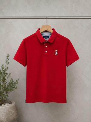 Tommy Hilfig Red Premium Imported Pique Cotton Lycra Fabric Polo Tshirt with Embroidered Logo 4144