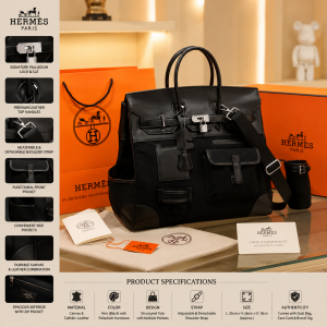HERMEES BIRKIN CARGO HAC 40 PREMIUM BLACK TOTE WITH EXTRA BUCKET BAG WITH DUST BAG