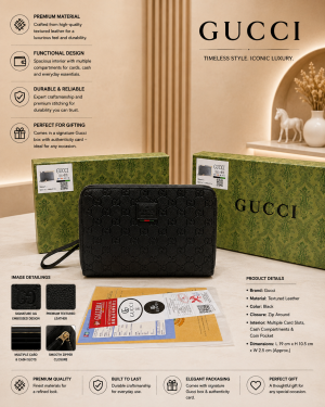 GUCCCI GG EMBOSSED PREMIUM LEATHER UNISEX POUCH  WITH HOLDER & OG BOX