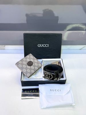 Gucc_ Belt & Wallet Combo Brown Premium Quality Fa 1095