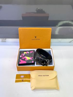 Lv_Loui Black Grey Wallet Belt Combo Fa 1102