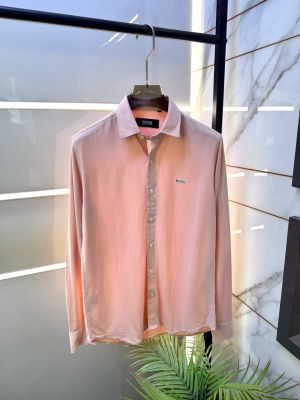 Hug Boss Linen Peach Premium Shirt With Brand Box Packing F3953-PE