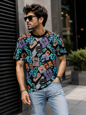 Gas imported very premium round neck tshirt black (sc1020) 