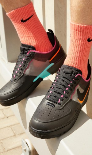 Air Force 1 React DH7615 001 Black Team Orange Pink Mens