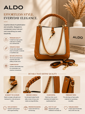 ALDDO NALAYNA BUCKET BAG BROWN BRAIDED HANDLE PREMIUM WITH DUST BAG
