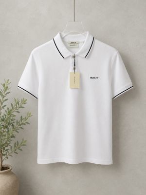Gant White Premium Cotton Pique fabric Polo Tshirt with Collar Design and Embroidered Logo 4433