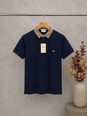 Gant Navy Premium Cotton Pique fabric Polo Tshirt with Collar Design and Embroidered Logo 4359