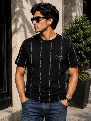 Emporio Arma Premium Monogram Black Tshirt (SC1021)