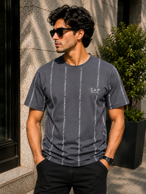 Emporio Arma Premium Monogram Print Grey Tshirt 