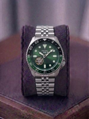 Seiko GMT Skeleton Automatic Silver Green 440