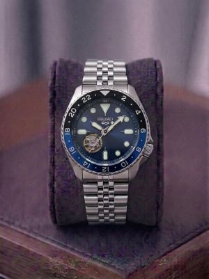 Seiko GMT Skeleton Automatic Silver Blue 441