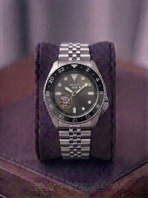 Seiko GMT Skeleton Automatic Silver Black 443