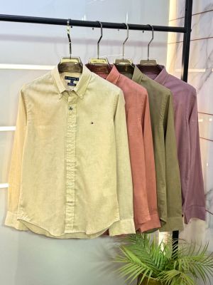 Tomm_Hilfiger Linen Light Pink Embroidery Logo Premium Shirts F3929-LPI