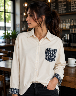   Dio Back Print Shirt Cream S110-CR