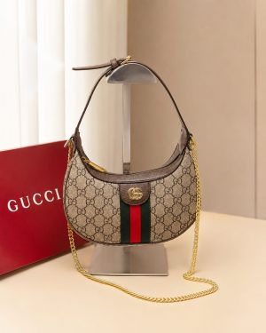 Guccci Ophidia Half Moon Small Brown Supreme Canvas Bag With OG Box Dust Cover & Carry Bag 066 Brown