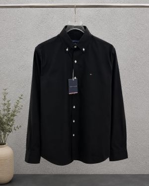 Tommy Hilfige Black Premium Oxford Cotton Fabric Shirt Embroidered Logo custom Branded Button Tagging And Poly Bag 4467