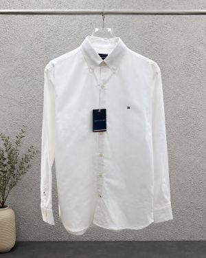 Tommy Hilfige White Premium Oxford Cotton Fabric Shirt Embroidered Logo custom Branded Button Tagging And Poly Bag 4468
